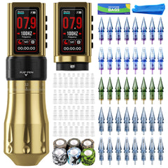 CNC Tattoo Machine Kit E400 7 Stroke Adjustable Wireless Tattoo Machine with 2*1800mAh Batteries & 40PCS Cartridges