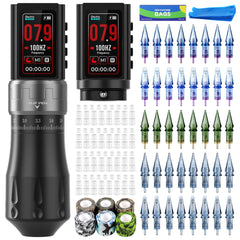 CNC Tattoo Machine Kit E400 7 Stroke Adjustable Wireless Tattoo Machine with 2*1800mAh Batteries & 40PCS Cartridges