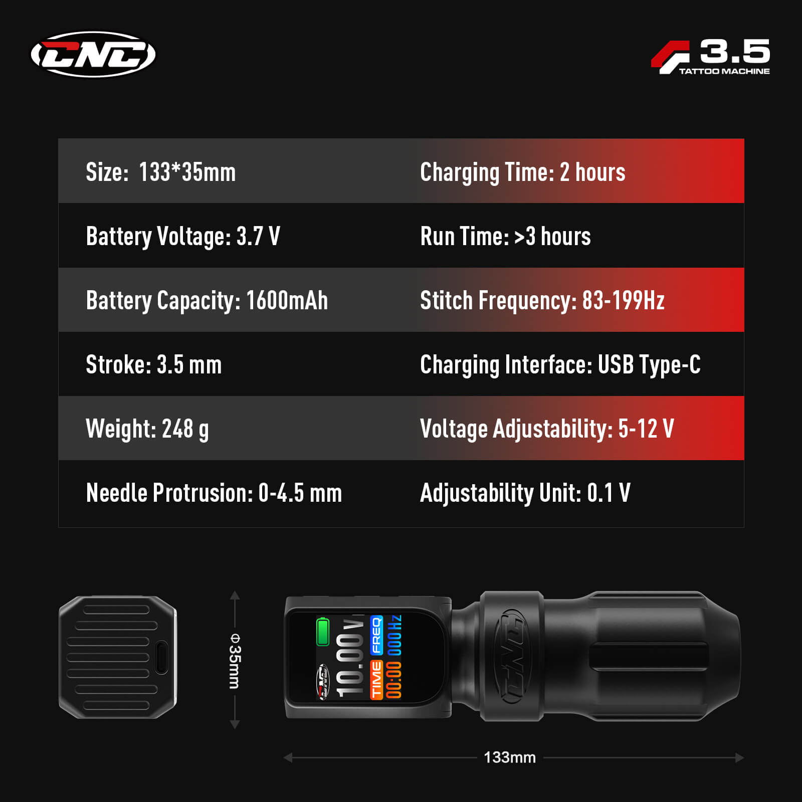 CNC E77 Wireless Tattoo Machine Dual Batteries