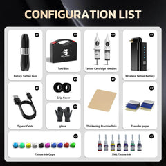 Solong EK157P199 Wireless Rotary Tattoo Gun Kit – 1500mAh Battery, Portable Tool Case, Professional Tattoo Machine for Beginners & Artists